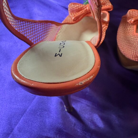 📌Michael  Fishnet Slingback 5.5" High Hell Sandals with Platform an Bow 9.5 M - Picture 7 of 16